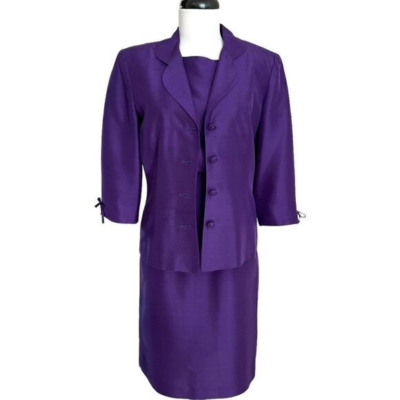 Vintage Talbots Silk shift dress blazer set purple Jacket Two piece - Picture 3 of 15